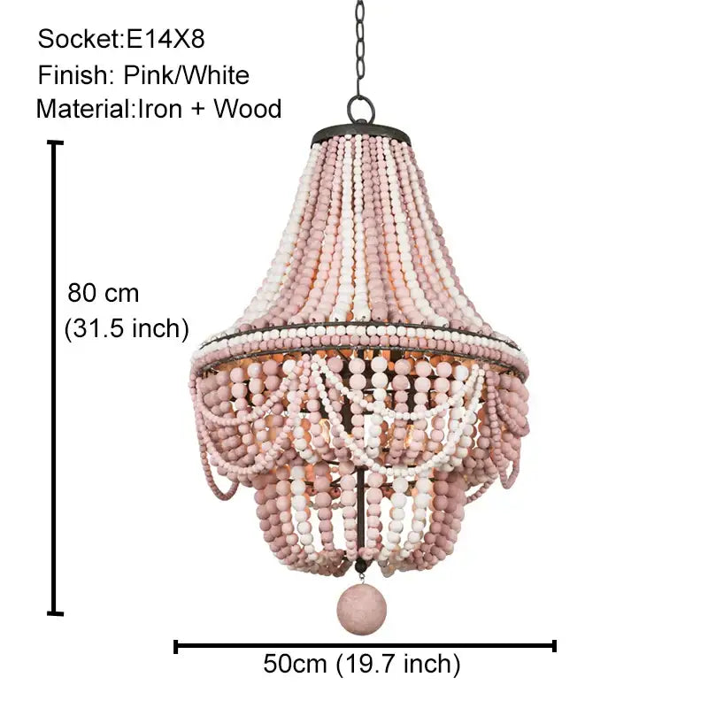 Antique black wood beaded pendant chandelier with delicate pink and white beads crafted from iron and wood for dining room decorbites black wood
