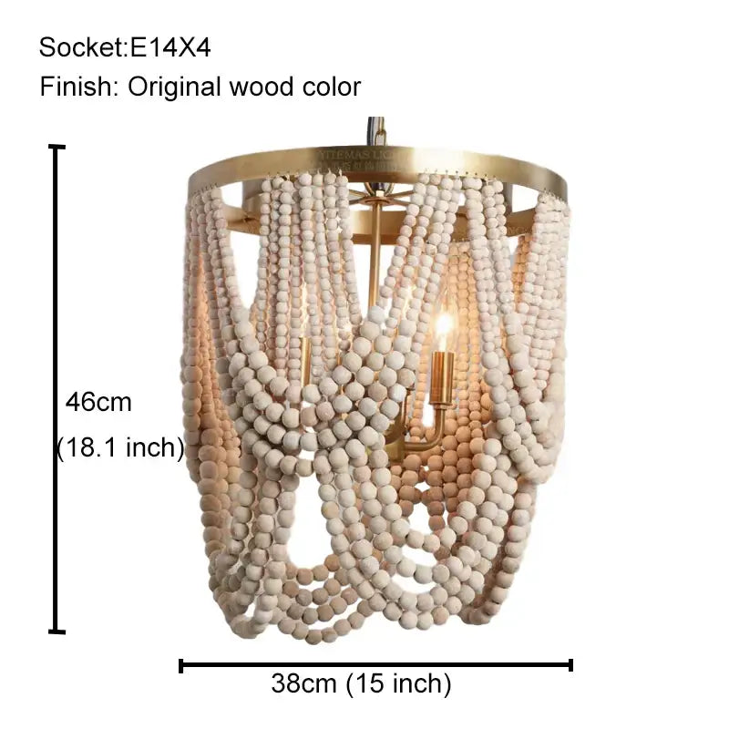 Antique black wood beaded pendant chandelier with brass frame and natural wood beads for dining room decorbites black wood