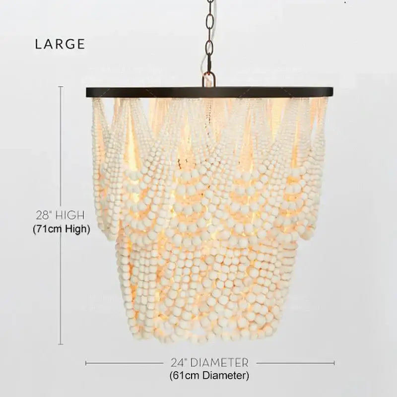 A large antique black wood beaded pendant chandelier with cascading off-white wooden beads for dining room decorbites black wood