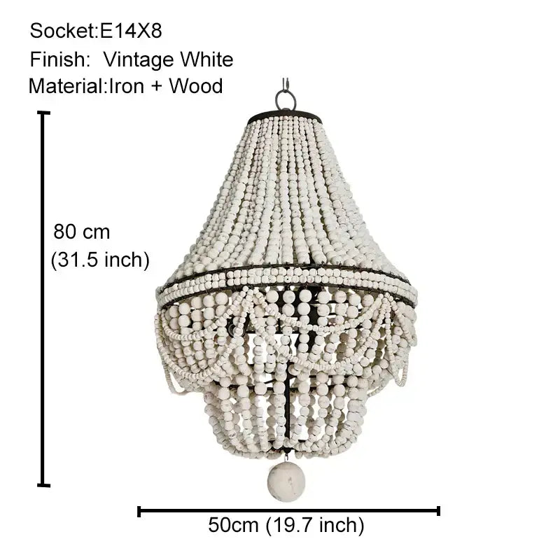 Vintage white beaded chandelier tiered design with iron and wood for dining room decorbites black wood beaded pendant