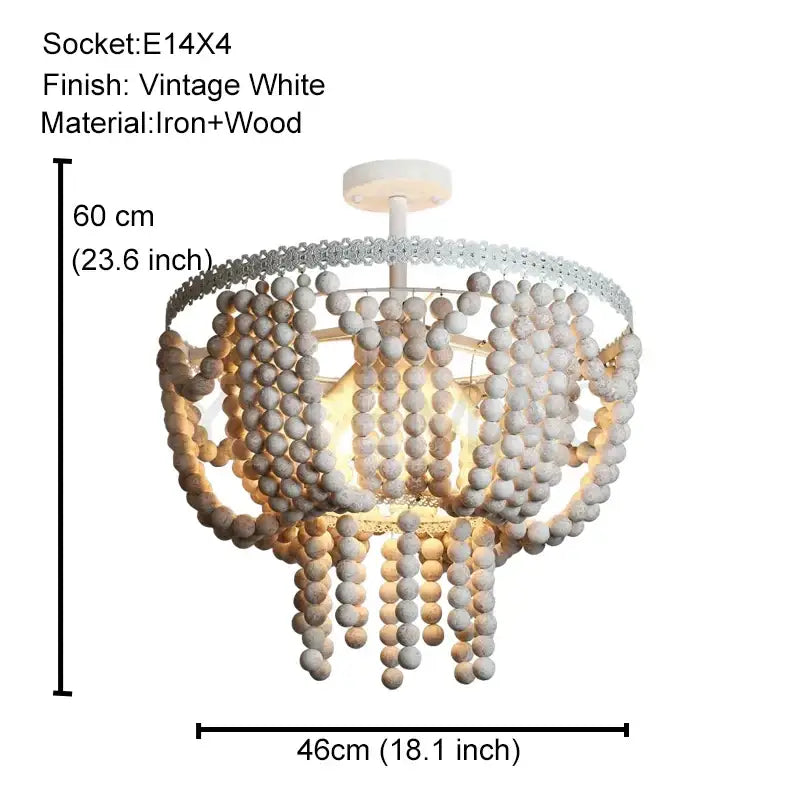 Antique black wood beaded pendant chandelier with vintage white iron frame and cascading wooden beads for dining room decorbites black wood