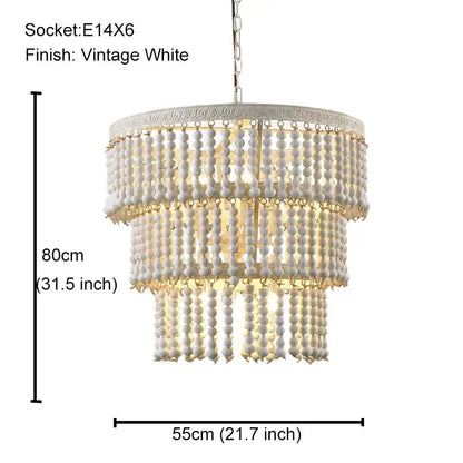 Antique black wood beaded pendant chandelier with three tiers of white wooden beads and ornate metal accents for dining room decorbites black wood