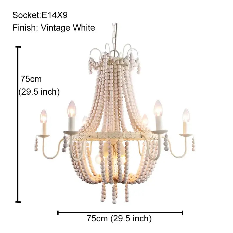 Antique black wood beaded pendant chandelier with vintage white beads six candle lights 75cm decorbites black wood