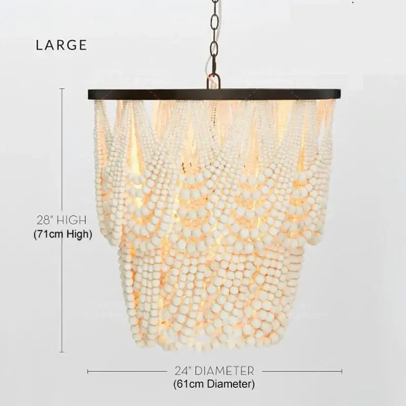 Antique black wood beaded pendant chandelier with warm-lit off-white wooden beads and dark metal frame for dining room decorbites black wood