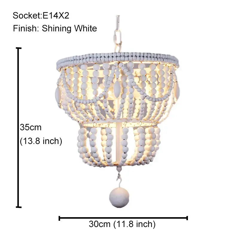 Antique black wood beaded pendant chandelier with shining white beads tiered design and hanging spherical accents for dining room