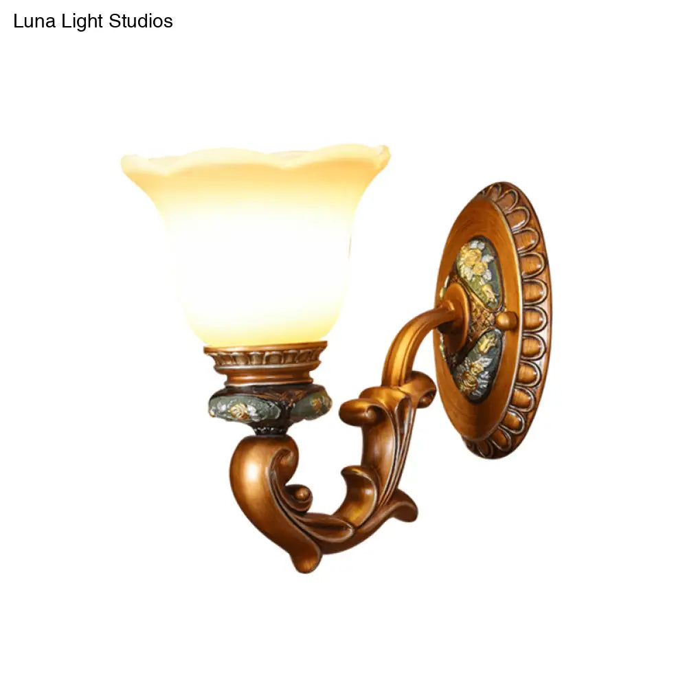 Lámpara de pared antigua con pantalla de flor - Aplique de cristal para dormitorio