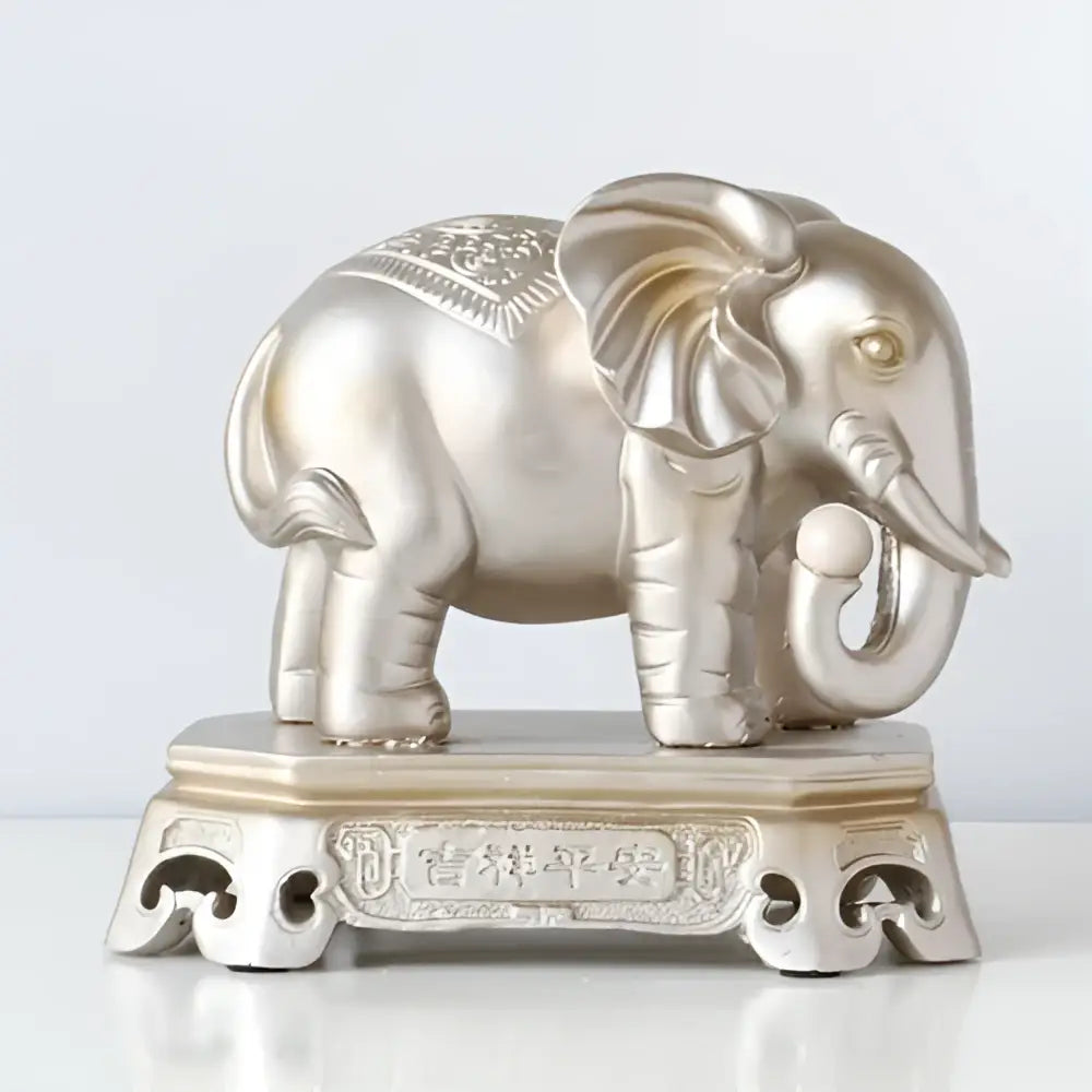 Silver elephant couple resin figurine with intricate engravings on back and base for decorbites elephant couple decor