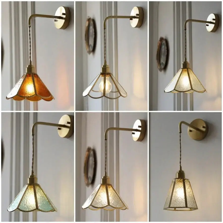 Brass wall sconce with antique blue glass led shades and amber white green textured glass for decorbites blue glass lighting