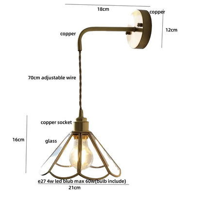 Copper wall sconce with adjustable wire and glass shade for decorbites blue glass led staircase pull chain light