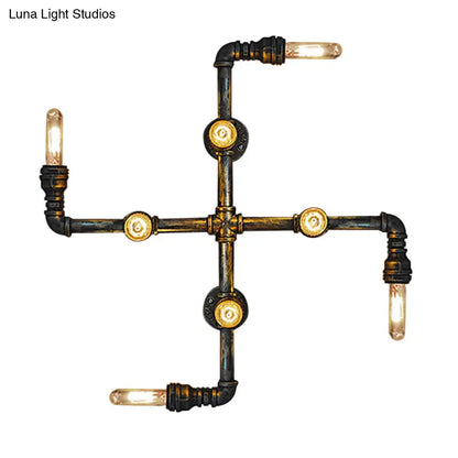 Aplique de pared industrial antiguo de latón con 8 luces y bombilla expuesta - Iluminación de pared metálica
