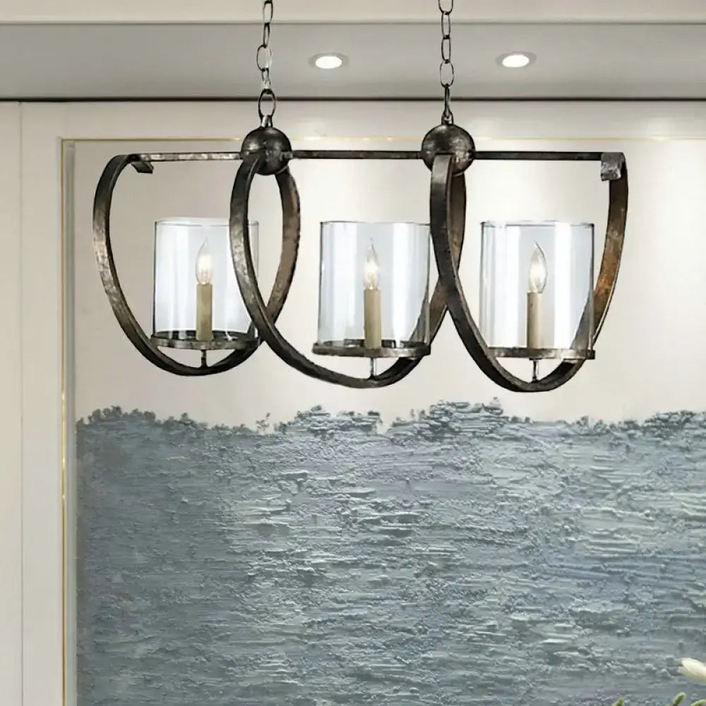 Wrought iron decorbites traditional clear glass hanging light with three candle bulbs in antique brass and aged silver for dining room