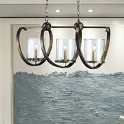Wrought iron decorbites traditional clear glass hanging light with three candle bulbs in antique brass and aged silver for dining room