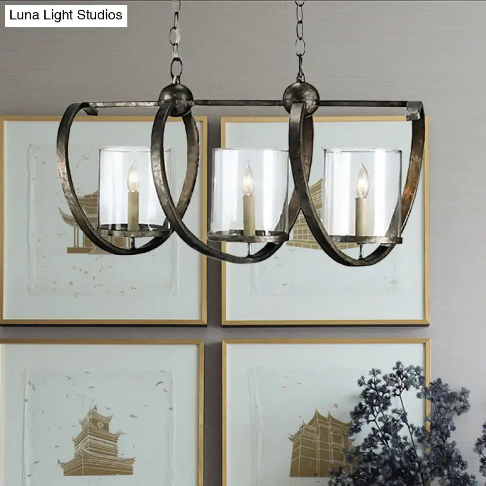 Decorbites traditional wrought iron chandelier with three clear glass candle holders in antique brass and aged silver for dining room