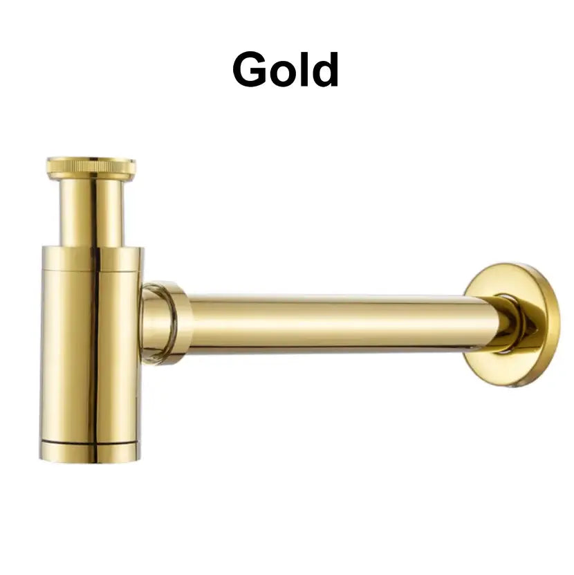Gold-colored antique brass air isolation drain pipe with sleek modern design and polished finish for bathroom sink decorbites brass air