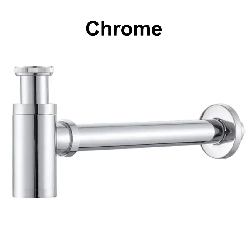 Chrome-finished bathroom sink drain pipe with decorbites brass air isolation and polished metallic design