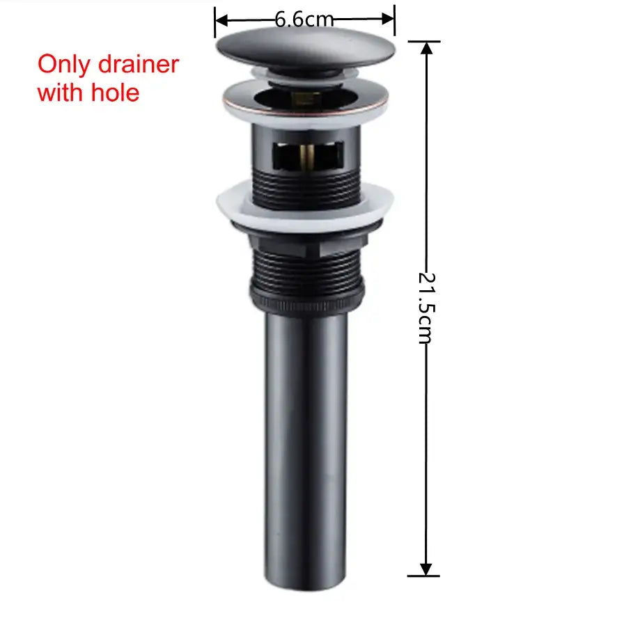 Black matte-finish metal sink drain pipe with circular top and threaded body for decorbites brass air isolation use