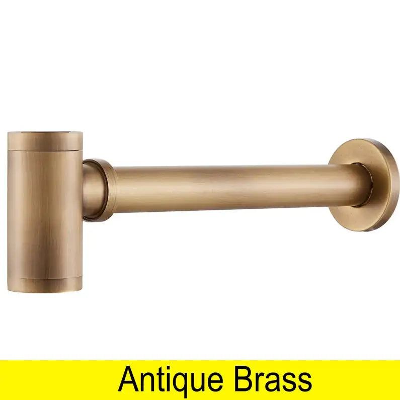 Antique brass air isolation drain pipe with cylindrical vertical section and horizontal bar for bathroom sink decorbites brass air