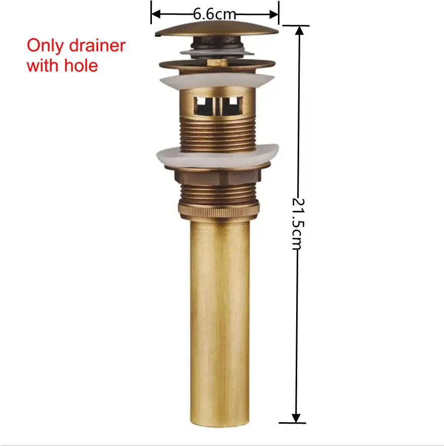 Antique brass air isolation drain pipe for bathroom sink with white ceramic washers and 6.6cm top cap diameter