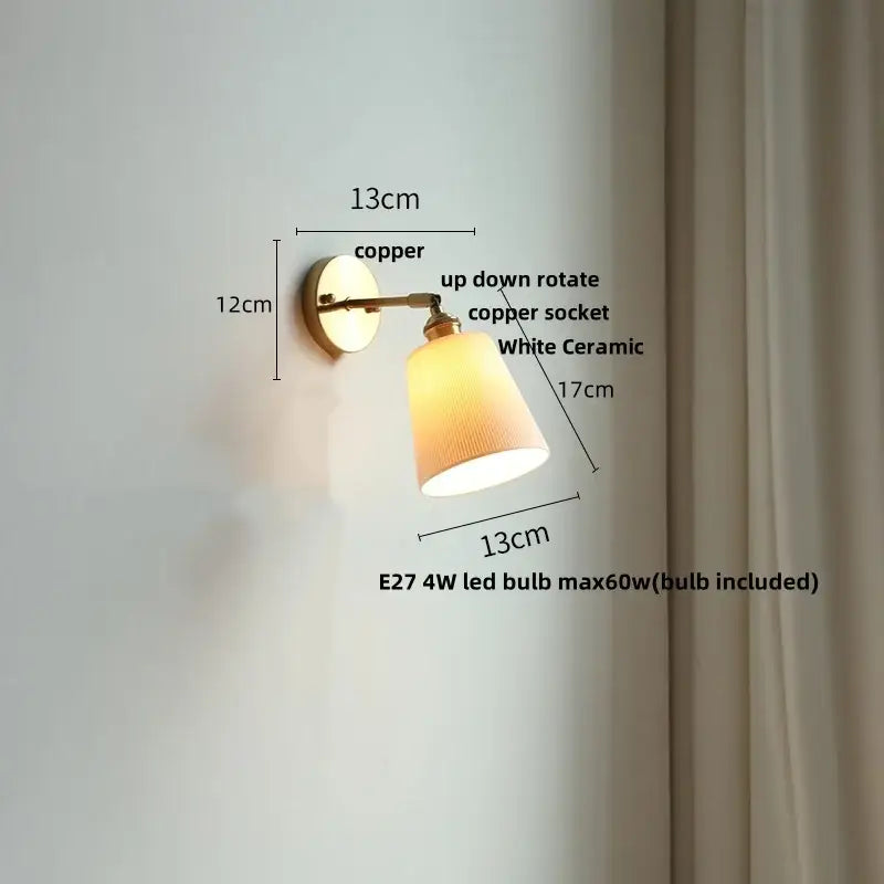 Antique brass and copper wall light with white ceramic led lampshade for bedroom decorbites ceramic led wall lighting