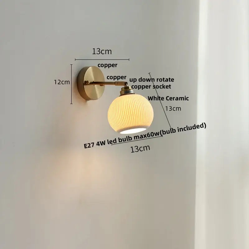 Antique brass and amber glass adjustable wall light with 13cm white ribbed ceramic led wall sconce decorbites ceramic led