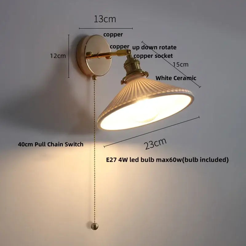 Antique brass and amber glass wall light with copper ceramic led wall sconce featuring white ceramic lampshade decorbites ceramic led