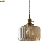 Antique brass pendant light with ribbed translucent amber glass led shade for glass led hanging stair lighting