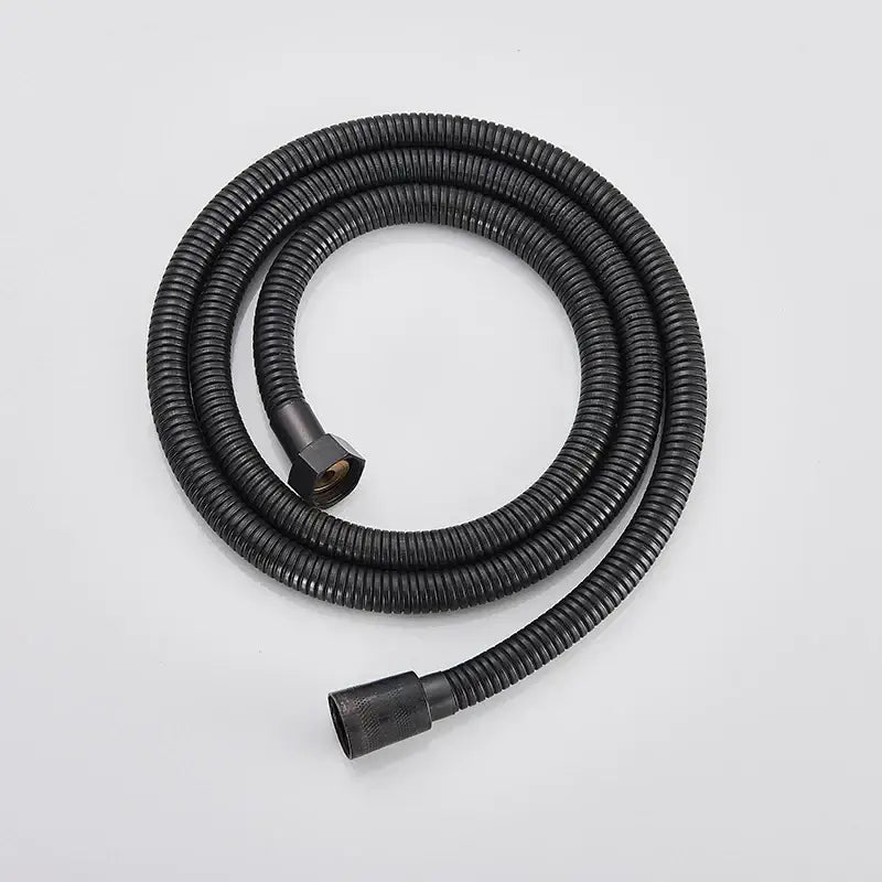 Black corrugated shower hose with metallic connectors for antique brass and chrome hand shower head bathroom sprayer