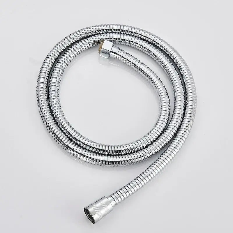 Chrome-finished flexible shower hose with ribbed design and metallic connectors for antique brass and chrome hand shower head