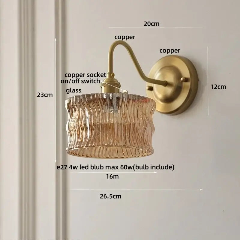 Antique brass wall sconce with clear textured amber glass shade for bedroom decorbites clear glass lighting