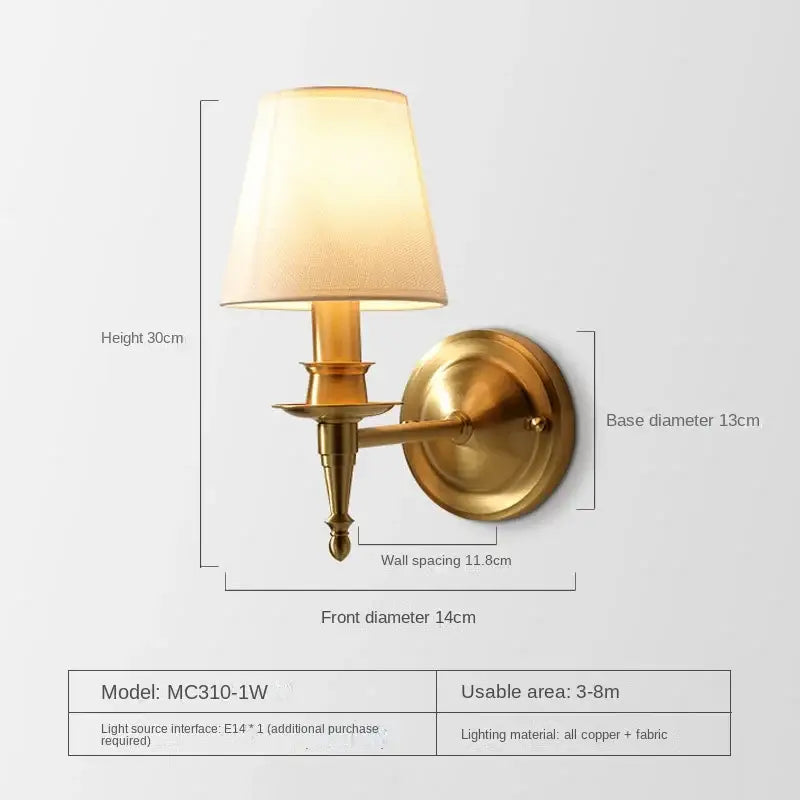Brass-finished wall lamp with cream fabric shade decorbites copper wall lamp ideal for bedroom sconce decor