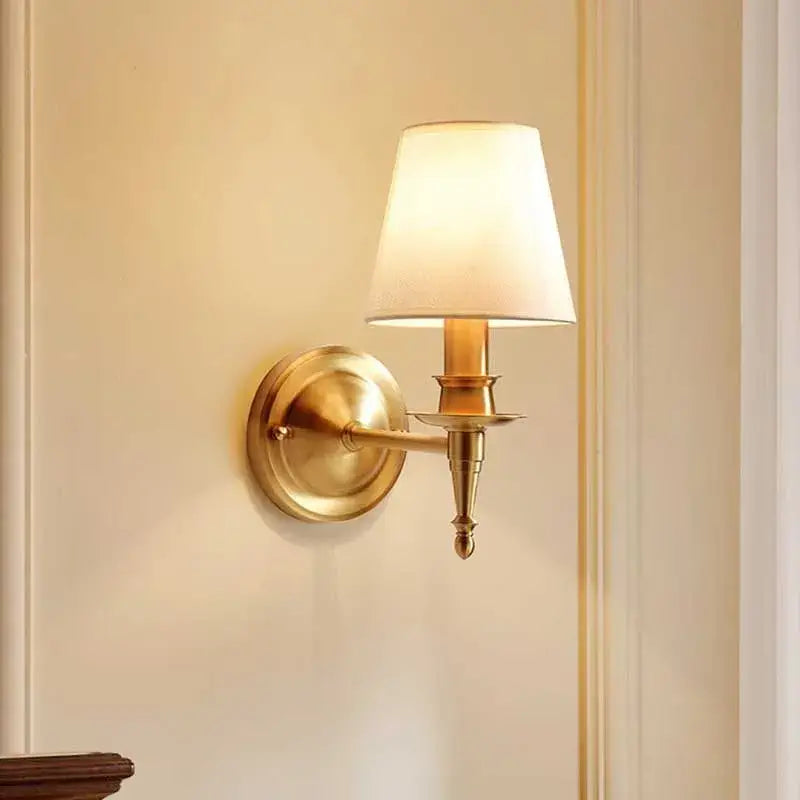 Antique brass wall lamp with cream fabric shade decorbites copper wall sconce perfect for bedroom decor