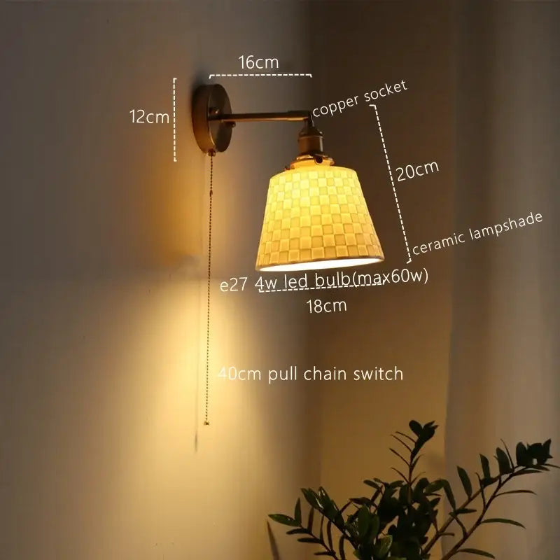 Antique brass wall lamp with warm-toned ceramic copper woven lampshade for decorbites ceramic copper led lighting