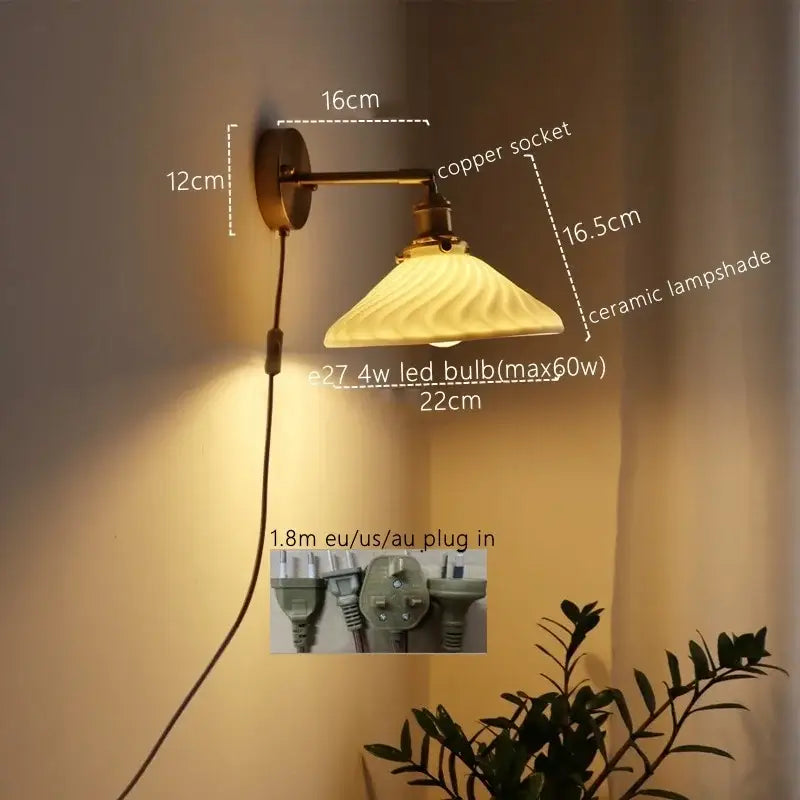Copper-finished wall lamp with ribbed ceramic shade and e27 led bulb for decorbites ceramic copper lighting solutions