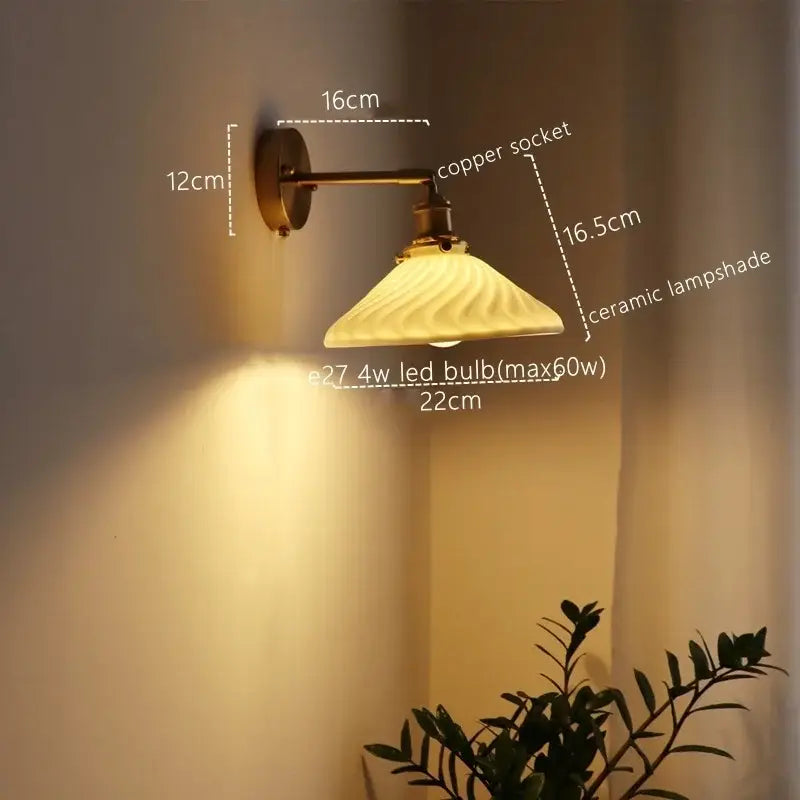 Antique brass wall lamp with ribbed ceramic copper lampshade and pull chain switch ideal for bedroom decorbites ceramic copper led