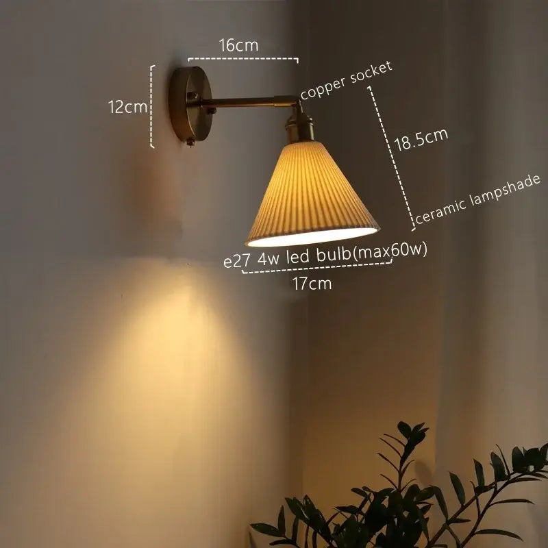 Antique brass wall lamp with copper finish and pleated ceramic shade for decorbites ceramic copper led lighting