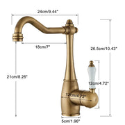 Antique brass basin waterfall kitchen tap with white ceramic handle designed as a basin waterfall faucet mixer