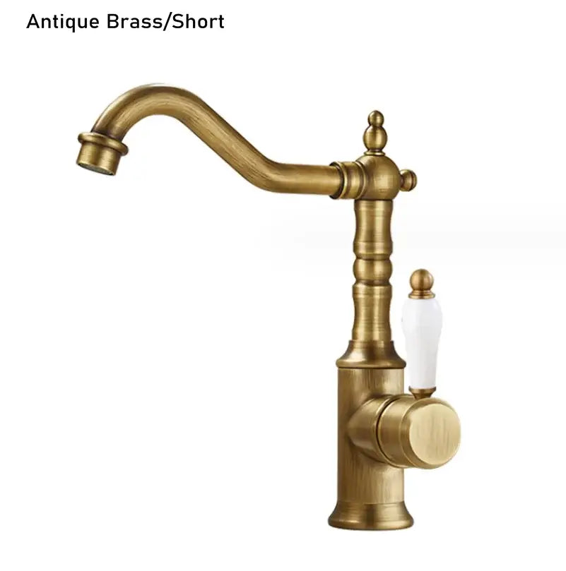 Antique brass and white ceramic decorbites gold luxury kitchen faucet with short spout and ceramic handle