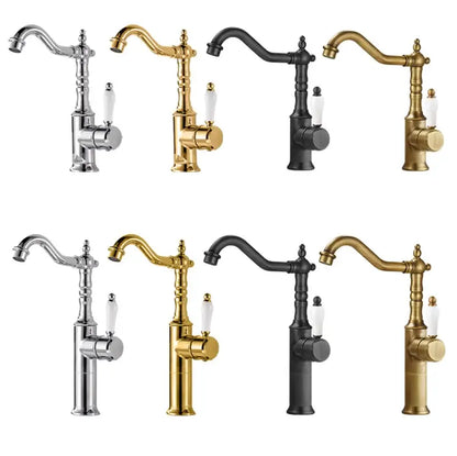 Antique brass and white ceramic decorbites gold luxury vintage style kitchen faucet with polished metallic finish and handle
