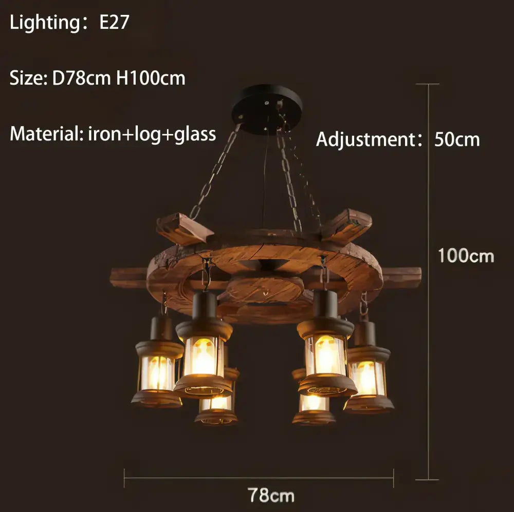 Rustic wooden chandelier with iron and glass lanterns featuring decorbites iron wheel led pendant lights for dining room decor