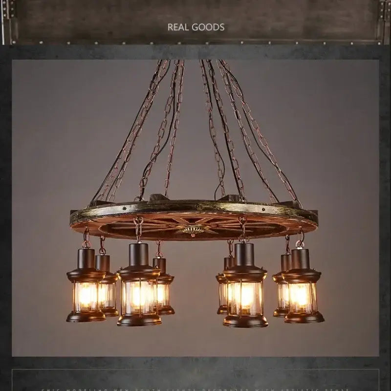 Rustic brass pendant lights with glass bulbs on wooden iron wheel led base for dining room decorbites iron wheel