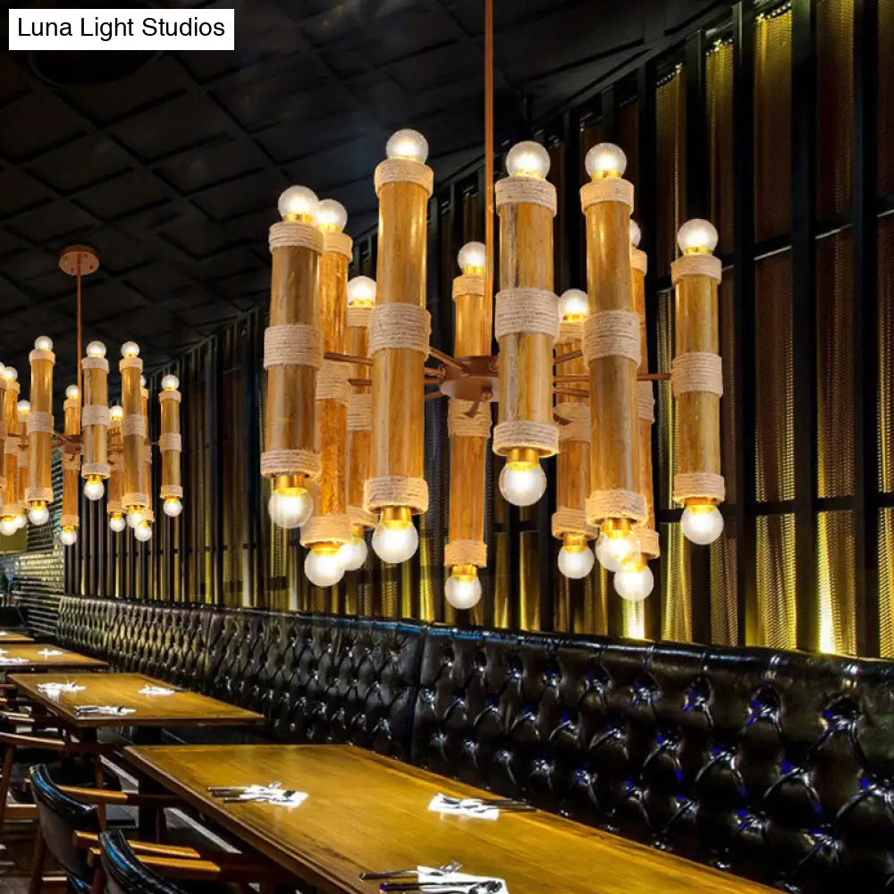 Lámparas de araña de bambú y latón antiguo: Lámparas colgantes con pantalla tubular de varias luces para sala de estar