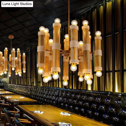 Lámparas de araña de bambú y latón antiguo: Lámparas colgantes con pantalla tubular de varias luces para sala de estar