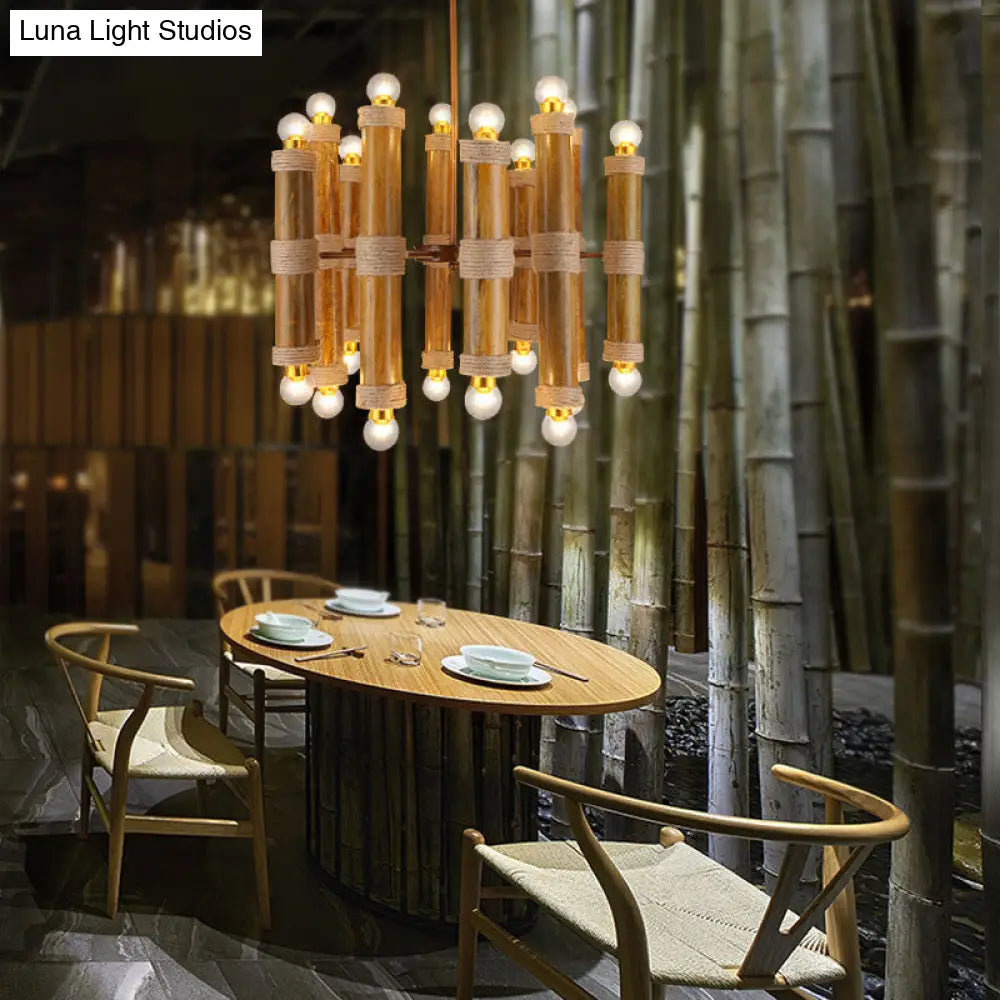 Lámparas de araña de bambú y latón antiguo: Lámparas colgantes con pantalla tubular de varias luces para sala de estar