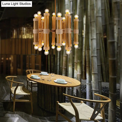 Lámparas de araña de bambú y latón antiguo: Lámparas colgantes con pantalla tubular de varias luces para sala de estar