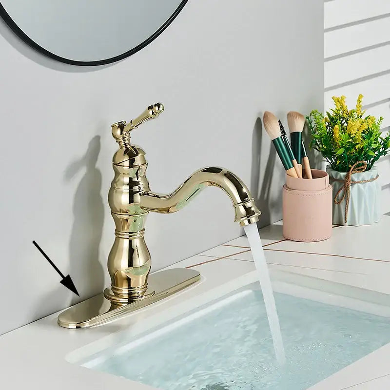 Antique brass basin faucet with ornate single handle and curved swivel spout for bathroom decorbites brass basin use
