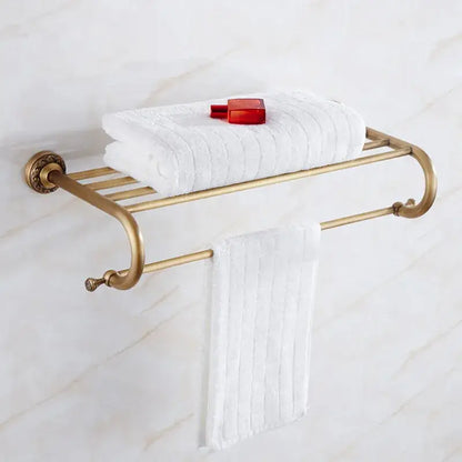 Antique brass bath hardware towel rack with curved arms and decorative end caps for vintage bathroom decorbites brass antique