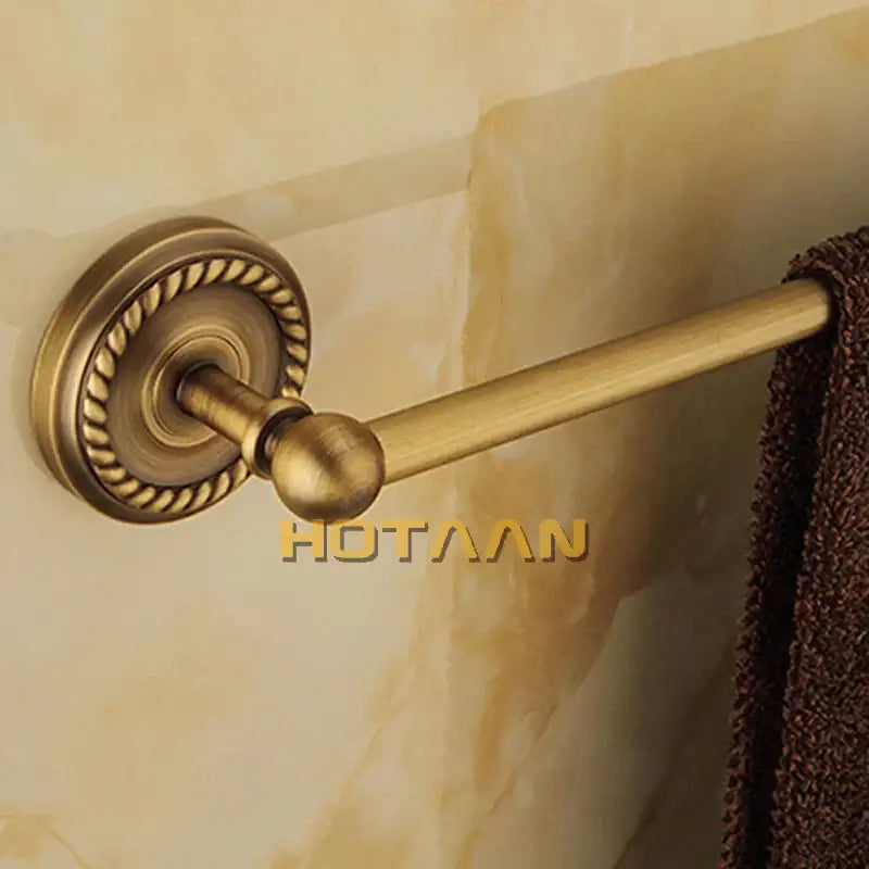 Antique brass bathroom accessories set featuring decorbites brass bathroom towel rack with rope detail and smooth bar