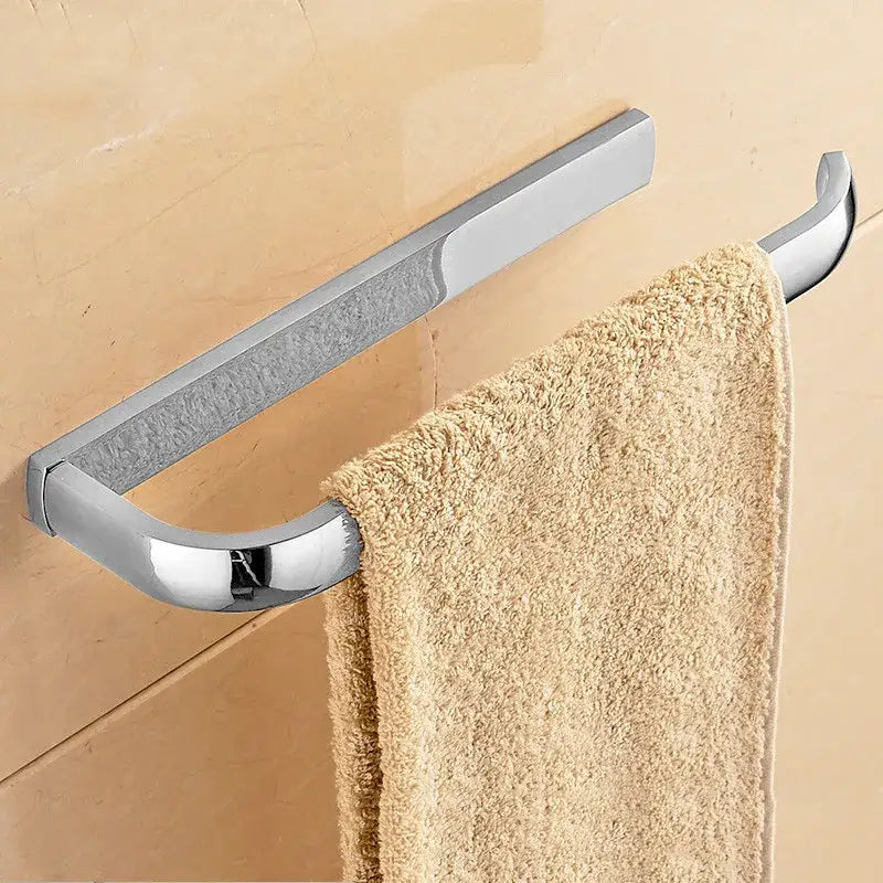 Chrome-finished towel rack with sleek modern design and textured grip from decorbites brass bathroom accessories set
