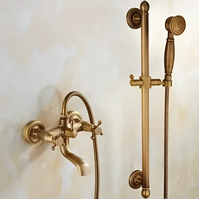 Antique brass bathtub shower set with ceramic handles featuring vintage brass finish shower set for bathroom decorbites brass bathtub