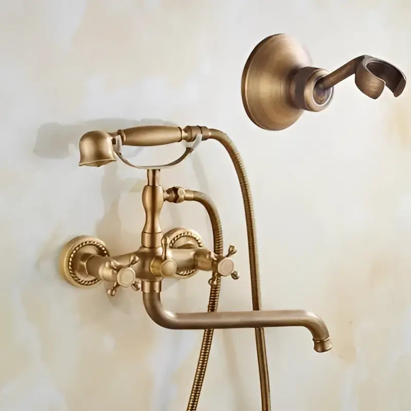 Antique brass bathtub shower set with ceramic handles featuring a vintage-style decorbites brass bathtub shower faucet and showerhead
